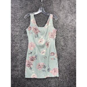 Vintage La Belle Mini Tank Dress Women's 5 Light Green Brown Floral Polyester